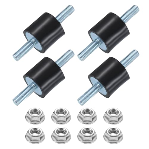 uxcell 4Pcs M6 x 18mm Rubber Mounts, 20 x 20mm Cylindrical Anti Vibration Isolator Studs Shock Absorber Double Studs with Nuts for Car Bobbin Generator Air Compressors - size: M6 x 18mm, 20 x 20mm