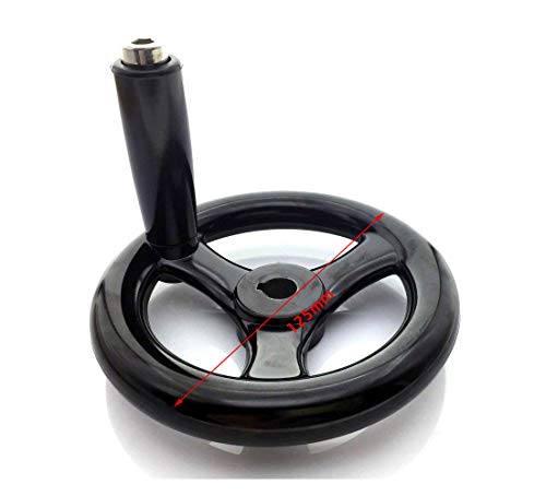 4.9 inch Dia Hand Wheel with Revolving Handle 3 Spoked, 12mm Center Hole Diameter - size: 125mm Dia.