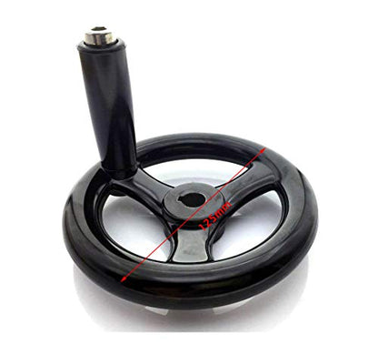 4.9 inch Dia Hand Wheel with Revolving Handle 3 Spoked, 12mm Center Hole Diameter - size: 125mm Dia.