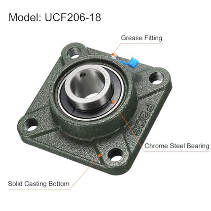 uxcell 2pcs UCF206-18 Pillow Block Bearings 1-1/8 in Bore Self Alignment - size: UCF206-18