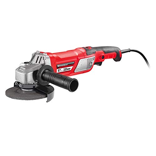 Powerbuilt 5-Inch Variable Speed Angle Grinder, 10 Amp Motor, 6-Speed Control, Lock-On Trigger, Includes Wheel, Side Handle, Wrench & Spare Brushes - 240079