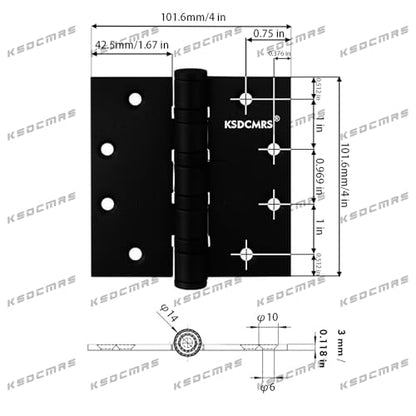 4" Matte Black Heavy Duty Stainless Door Hinges, 2 Pack - color: Matte Black