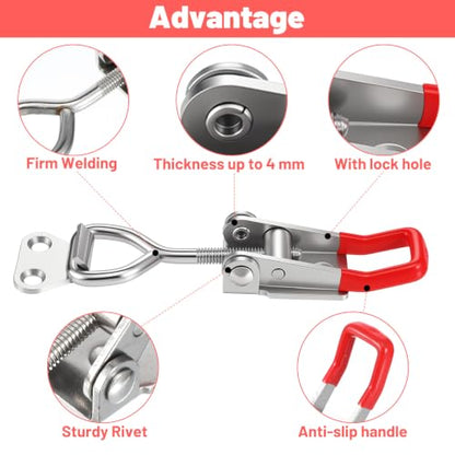 6 Pcs Toggle Latch Clamp, 304 Stainless Steel Heavy Duty Toggle Clamp with Lock Hole, Adjustable Draw Latch for Smoker Lid, Toolbox, Case, 220Lbs Holding Capacity