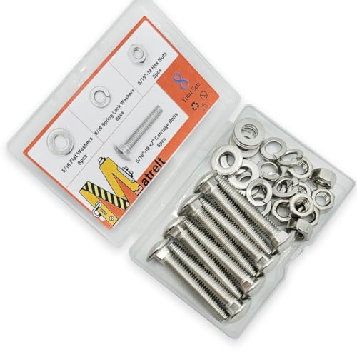8 Sets 5/16"-18 x2 Carriage Bolts Round Head Square Neck Screws with Hex Nuts Flat Washers Spring Lock Washers 304 Stainless Steel Full Thread Coverage Square Neck Bolts Assortment Kit - size: 5/16"-18 x2"-8 Sets
