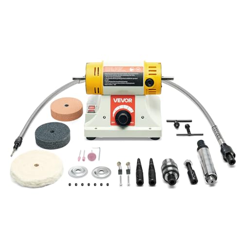 VEVOR Bench Buffer Polisher, 1/2HP Polishing Buffing Machine, 0 to 8000RPM Benchtop Polisher Grinder with 4" Cloth Wheel, 3" Grinding Wheel & 3" Fiber Wheel for Metal, Jewelry, Wood and Plastic - style: 1/2HP-4inch-Stylobate