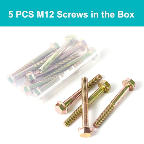 M12 x 70mm 5pcs Flanged Hex Head Bolts, M12 x 1.75 Bolts, Flange Hexagon Head Screws, 8.8 Grade Alloy Steel, Yellow Zinc Plated, Metric Half Thread - size: M12 x 70mm(5PCS)