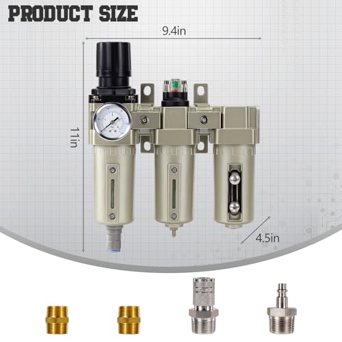 Upgraded 1/2" NPT Industrial Air Compressor Dryer with Filter, 3 Stage Water Separator with Particulate Filter, Coalescing Filter, Desiccant Dryer, Air Regulator & Auto Drain - color: 1/2"npt, Auto Drain, size: 3 Stage