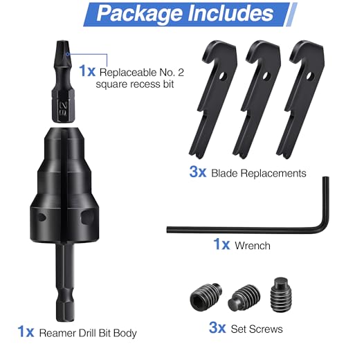 Feekoon Power Conduit Reamer with Improved Bit Retention, Reamer Tool for 1/2'', 3/4'' and 1'' Pipe, Conduit Bender with Blade Kit - 2 Blades, 2 Screws, 1 Hex Key Wrench(1/16'')