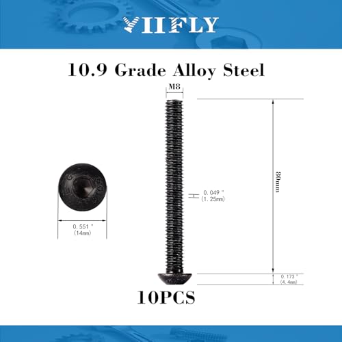 M8-1.25 x 80mm Button Head Socket Cap Bolts Screws, 10.9 Grade Alloy Steel, Allen Socket Drive, Black Oxide Finish, Full Thread, Quantity 10 - size: M8 x 80mm(10PCS)
