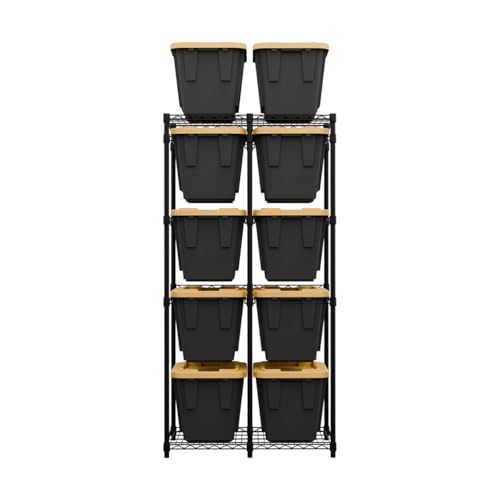 SafeRacks Bin Storage Rack with 10 Bins, 12-Gal Totes, Black - color: Black