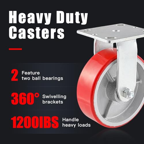 3"x2" Industrial Casters- Heavy Duty Casters,Polyurethane on Aluminum Casters Set of 4 - Loading Capacity up to 2800LB.Use for workbenches, Machines,Equipment (3inch Swivel and Rigid)