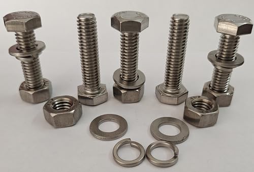 1/2” 304 Stainless Steel Hex Head Screw Bolts and Nuts Kit, Hex Nuts with Spring & Plain Washer for Bolts (Set of 5, 1/2" X 2-1/2") - size: 1/2" X 2-1/2"