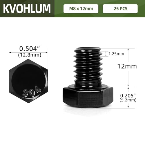 25 PCS M8 x 12mm Hex Head Screw Bolt, Stainless Hex Bolts, Full Thread, 18-8 Stainless Steel (304), Black Coating - size: M8 x 12mm