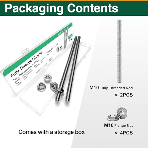 2PCS M8-1.25x250mm Fully Threaded Rods, 304 Stainless Steel Studs