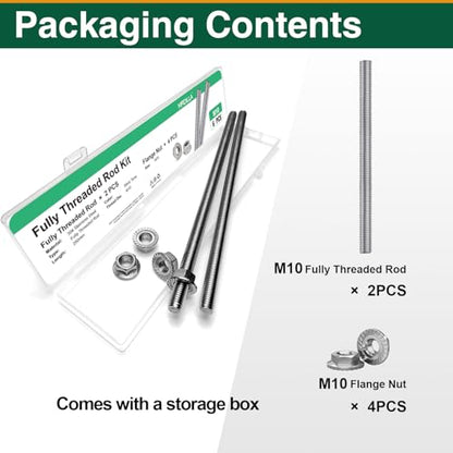 2PCS M8-1.25x250mm Fully Threaded Rods, 304 Stainless Steel Studs
