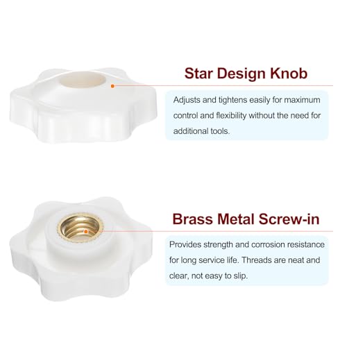 HARFINGTON 10pcs Star Knobs M8 Female Thread 32mm Head Plastic Through Hole Brass Screw-in Clamping Handles Threaded Hand Knobs, White - color: White, size: M8 x 32mm