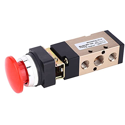 MV-10A Pneumatic Mechanical Valve 2 Position 5 Way Spring Return Push Button 1/4In PT Reversing Valve Spring Compressor Momentary Air Push Button Pneumatic Control Mechanical