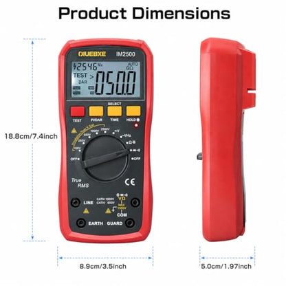 2500V Megohmmeter and True RMS Multimeter for Industrial Testing, 50GΩ