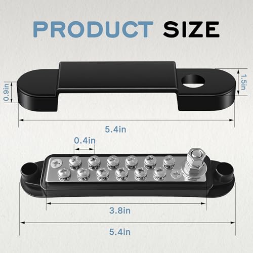 Marine Bus Bars, 1/4-inch Studs and 12#8 Terminal Screws, 12V 150A Power Distribution Ground Bus Bar, Suitable for Marine, Automotive, and Solar Wiring - color: 1PCS Black