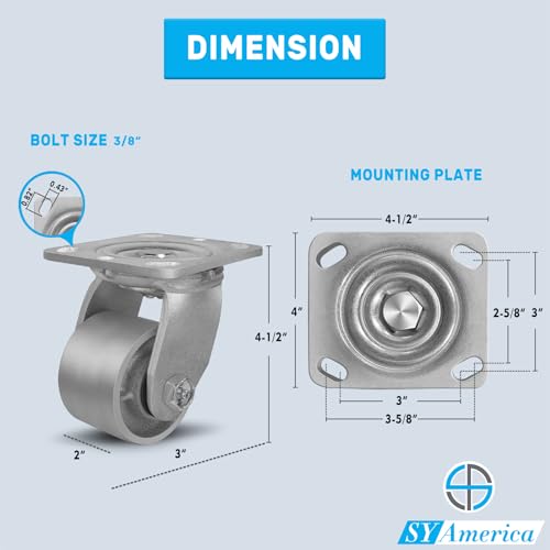 SY America 3" X 2" Cast Iron Caster Wheels,Set of 4 Heavy Duty Industrial Casters, Load Capacity 2800 lbs,Perfect Toolbox Caster Wheels-2 Swivel & 2 Rigid - color: 2 Swivel & 2 Rigid, size: 3" Wheel