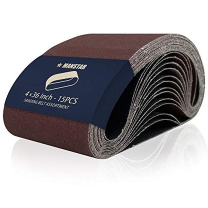 15 Pcs 4 x 36 Inch Assorted Aluminum Oxide Sanding Belt,80/120/150/240/400 Grit - size: 4x36(15pcs)