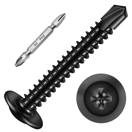 Mywish 200Pcs #8×1-1/4" Black Self Tapping Screws for Metal, 410 Black Metal Screws Oxide Stainless Steel Truss Head Self Drilling Screws High-Strength - color: Black, size: #8x1-1/4" (200 pcs)