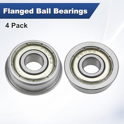 M METERXITY 4-Pack F606ZZ Flanged Ball Bearing, 6 x 17 x 6mm Double Metal Shielded Chrome Steel (GCr15) Flange Rip Bearings for Wheelbarrow/Printer/Fax Machines/Power Tools - size: 6mm x 17mm x 6mm