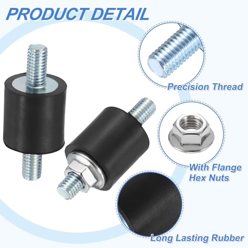 uxcell 4Pcs M5 x 10mm Rubber Mounts, 15 x 15mm Cylindrical Anti Vibration Isolator Studs Shock Absorber Double Studs with Nuts for Car Bobbin Generator Air Compressors - size: M5 x 10mm, 15 x 15mm