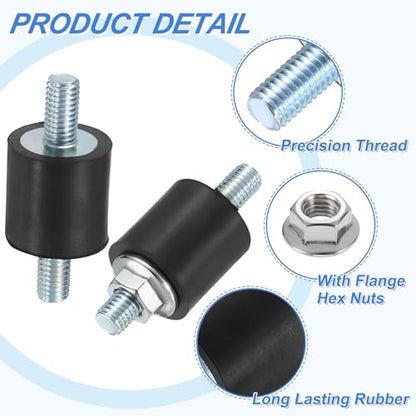 uxcell 4Pcs M5 x 10mm Rubber Mounts, 15 x 15mm Cylindrical Anti Vibration Isolator Studs Shock Absorber Double Studs with Nuts for Car Bobbin Generator Air Compressors - size: M5 x 10mm, 15 x 15mm
