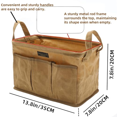Heavy Duty 16oz Waxed Canvas Tool Bag, Rectangle Foldable Open Top Tool Bags with Handles,7 Pockets &13.8 x 7.8 x 7.8 Inches 3-Pack (Khaki) - color: Khaki