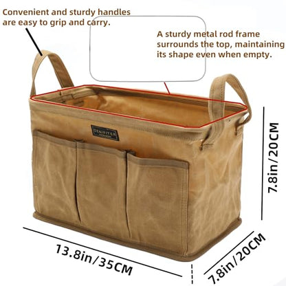 Heavy Duty 16oz Waxed Canvas Tool Bag, Rectangle Foldable Open Top Tool Bags with Handles,7 Pockets &13.8 x 7.8 x 7.8 Inches 3-Pack (Khaki) - color: Khaki