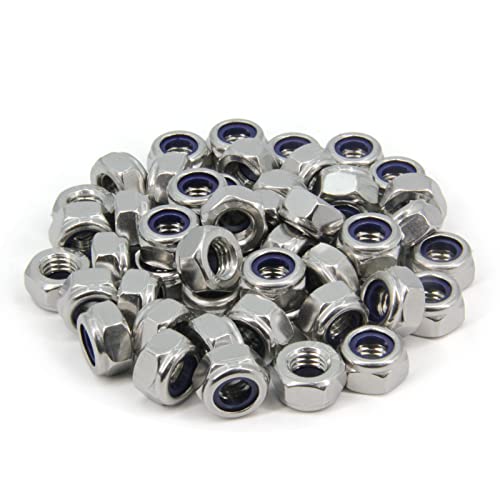 M10 x 1.5mm Pitch 304 Stainless Steel Self-Locking Hex Lock Nuts, Nylon Insert LockNuts Silver Metric Self Clinching Hex Lock Nuts for Hardware Parts, 50pcs/Pack (M10-50pcs) - size: M10-50pcs