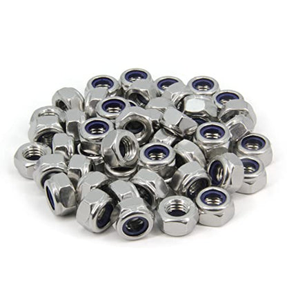 M10 x 1.5mm Pitch 304 Stainless Steel Self-Locking Hex Lock Nuts, Nylon Insert LockNuts Silver Metric Self Clinching Hex Lock Nuts for Hardware Parts, 50pcs/Pack (M10-50pcs) - size: M10-50pcs