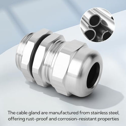 2pcs 1/2"NPT Stainless Steel Cable Gland, Metal Waterproof Cable Gland, Adjustable Cable Gland Protectors 8-12mm - color: With Nuts, size: 1/2"NPT