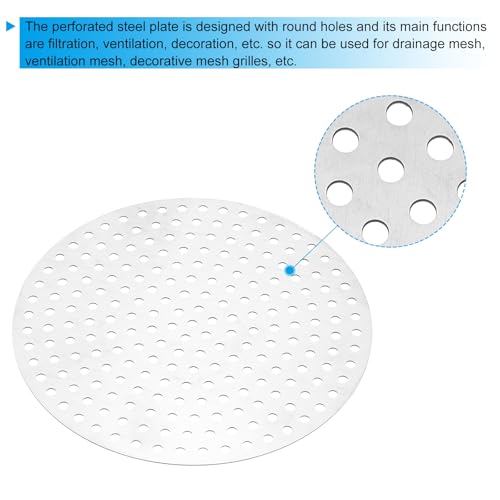 PATIKIL 6" Diameter 304 Stainless Steel Perforated Sheet, 0.16" Hole 19GA Expanded Metal Mesh Round Slices Plate Screen Decorative Meshes for Ventilation Grill Smoking, Silver Tone - size: 6inch