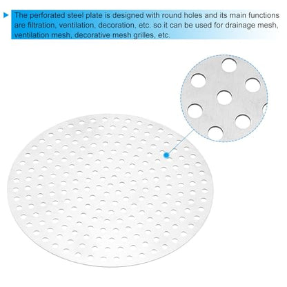 PATIKIL 6" Diameter 304 Stainless Steel Perforated Sheet, 0.16" Hole 19GA Expanded Metal Mesh Round Slices Plate Screen Decorative Meshes for Ventilation Grill Smoking, Silver Tone - size: 6inch