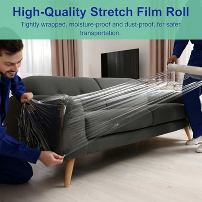 Stretch Film Roll,15IN Wide 196.8FT Long-60 Gauge Shrink Wrap Film,Self-Adhering Plastic Wrap Roll for Pallet Wrap, Furniture Wrapping Moving & Protection,300% Max Stretch,Clear - size: 15INx196.8FT