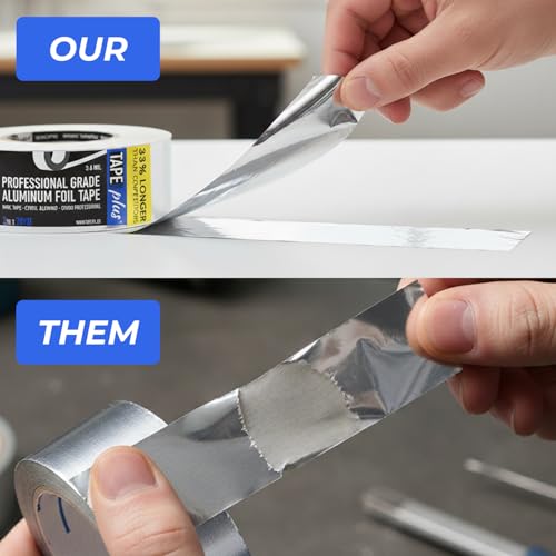 TapePlus Aluminum Foil Tape - HVAC & Ductwork Sealing with HVAC Tape - Metal Ductwork Insulation & Moisture Protection - Heat-Resistant Performance to 250°F - 2 in x 70 yd, Pack of 1, Silver - size: 1 Pack