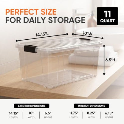 Superio 11 Quart Clear Plastic Storage Boxes with Lids, Stackable Organizer Containers, BPA-Free Storage Bins for Home, Office, School & Dorm, 1 Pack - size: 14.15" x 10" x 6.5"
