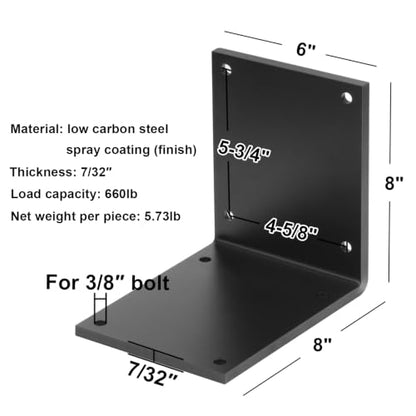 2 PCS Heavy Duty Steel L Angle Bracket for 8x8 Wood, 7/32" Thick - size: for 8x8 Wood