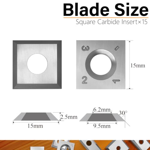 15mm Square Carbide Inserts Cutters Knives Blades 15×15×2.5mm-30°for Woodworking Spiral/Helical Planer Cutter Head or Lathe Turning 10pcs