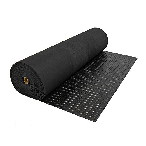 Rubber-Cal Diamond-Plate Rubber Flooring Roll - 3 mm x 4 ft x 15 ft Roll - Black - size: 180"L x 48"W x 0.1"Th