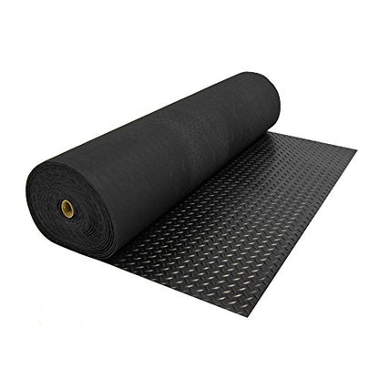 Rubber-Cal Diamond-Plate Rubber Flooring Roll - 3 mm x 4 ft x 15 ft Roll - Black - size: 180"L x 48"W x 0.1"Th