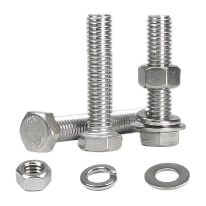 MroMax 8 Sets 3/8-16 x 1-1/4" Hex Head Screw Bolt, Nuts, Flat Washer & Spring Lock Washers Kits,Fully Threaded, Stainless Steel 18-8（304）, Bright Finish - size: 3/8-16 x 1-1/4" (8 Sets)