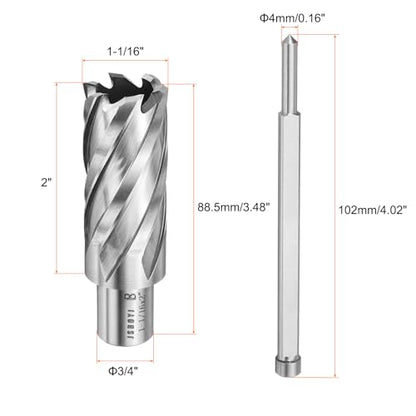 HARFINGTON Annular Cutter 1-1/16" Cutting Diameter Shank 3/4" with 2" Depth of Locating Pin M2 High-Speed Steel Drill Bit Annular Cutter for Standard Magnetic Drills Machine Tools Mills - size: 1-1/16 inch * 2 inch