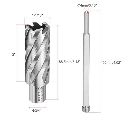 HARFINGTON Annular Cutter 1-1/16" Cutting Diameter Shank 3/4" with 2" Depth of Locating Pin M2 High-Speed Steel Drill Bit Annular Cutter for Standard Magnetic Drills Machine Tools Mills - size: 1-1/16 inch * 2 inch