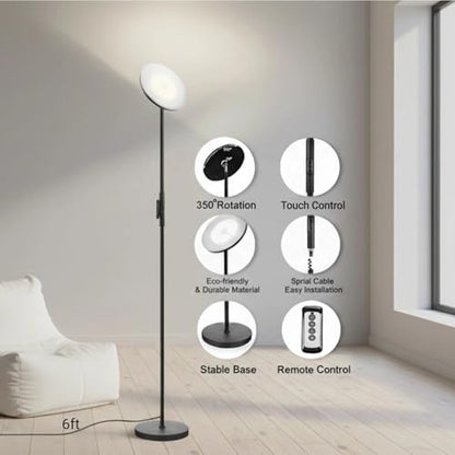 JOOFO LED Torchiere Floor Lamp with Remote, Stepless Dimmable Black - color: Black