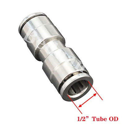 Beduan Push to Connect Fitting 1/2" OD Nickel-Plated Copper Pneumatic Air Fitting Straight Union Tube Connector (Pack of 2) - size: 1/2" OD, style: 2 Pieces
