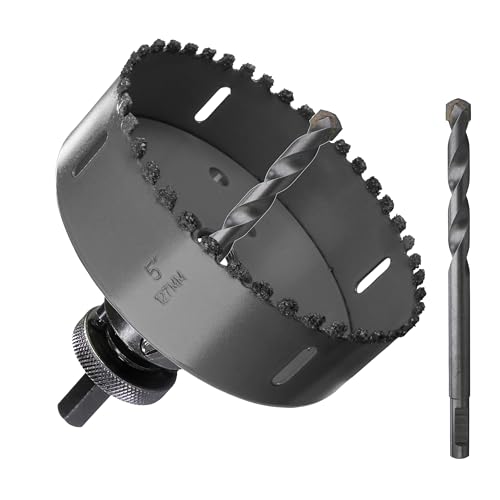 5” Carbide Grit Hole Saw Cutting Air Brick Stucco Hardy Plank Drywall Cement Board with Pilot Drill Bits Up to 3X Long Life - color: (127mm)5"