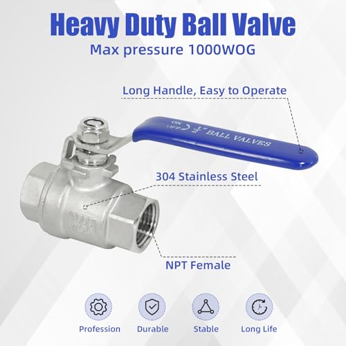 YADIAN 2Pack 304 Stainless Steel Ball Valve 3/8'' NPT Thread Shut Off Valve - size: 3/8'' NPT